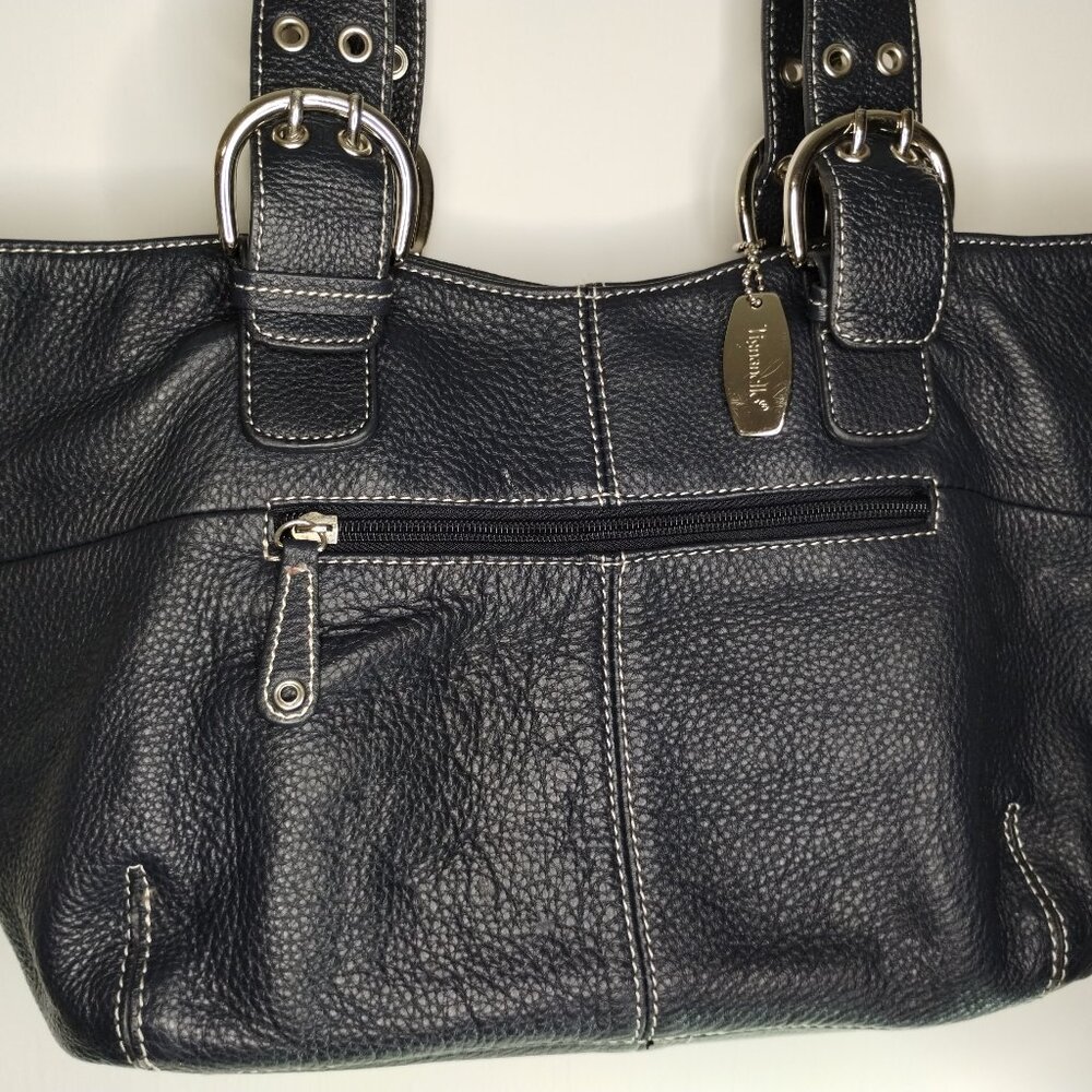 dark blue Tignanello leather handbag